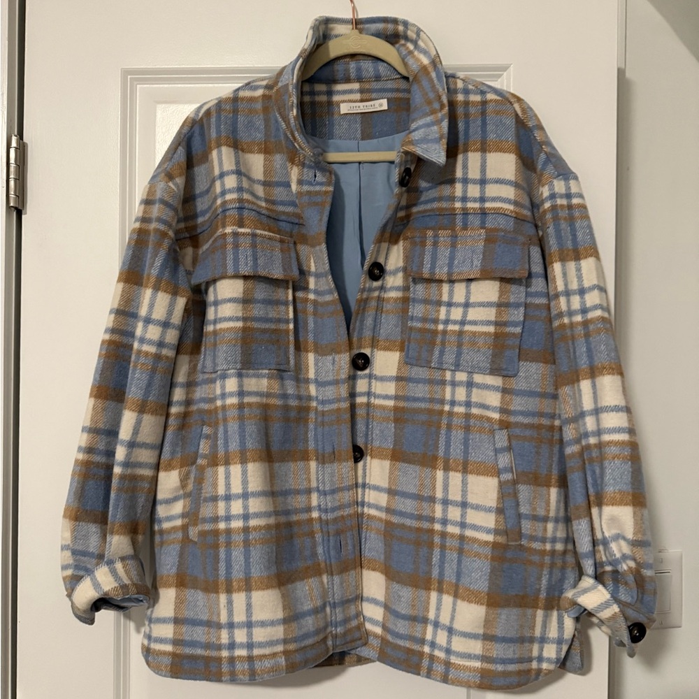 12th Tribe. Austin Blue Plaid Flannel Shacket